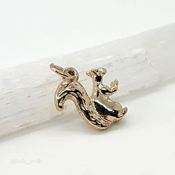 Cute! Spring Acorn Squirrel Tiny Minimalistic Gold Jewelry Pendant Gift 0.75" - Picture 2 of 5